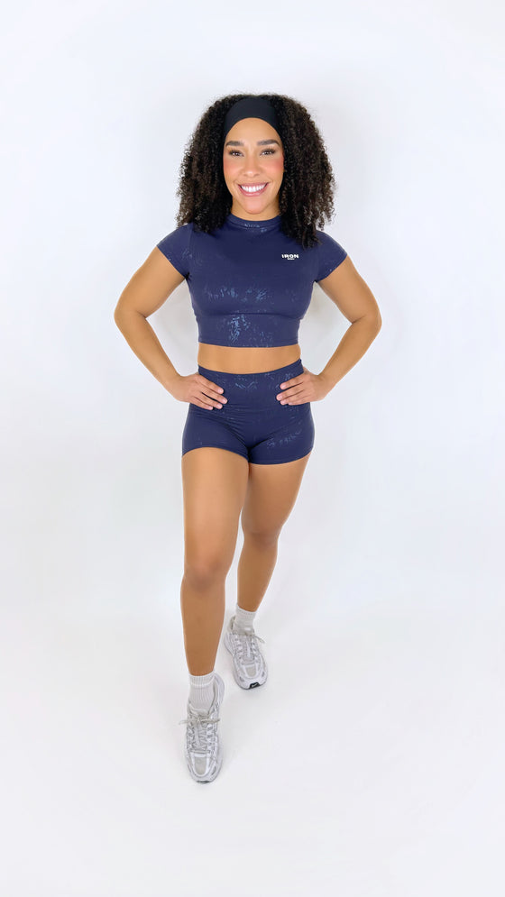 Made for it metallic top-Navy